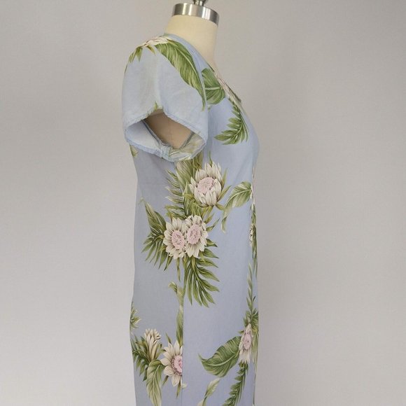 Vintage Kaua'iana Hawaiian Midi Dress Size M Petite Blue Floral Tropical *FLAWS - Picture 7 of 14